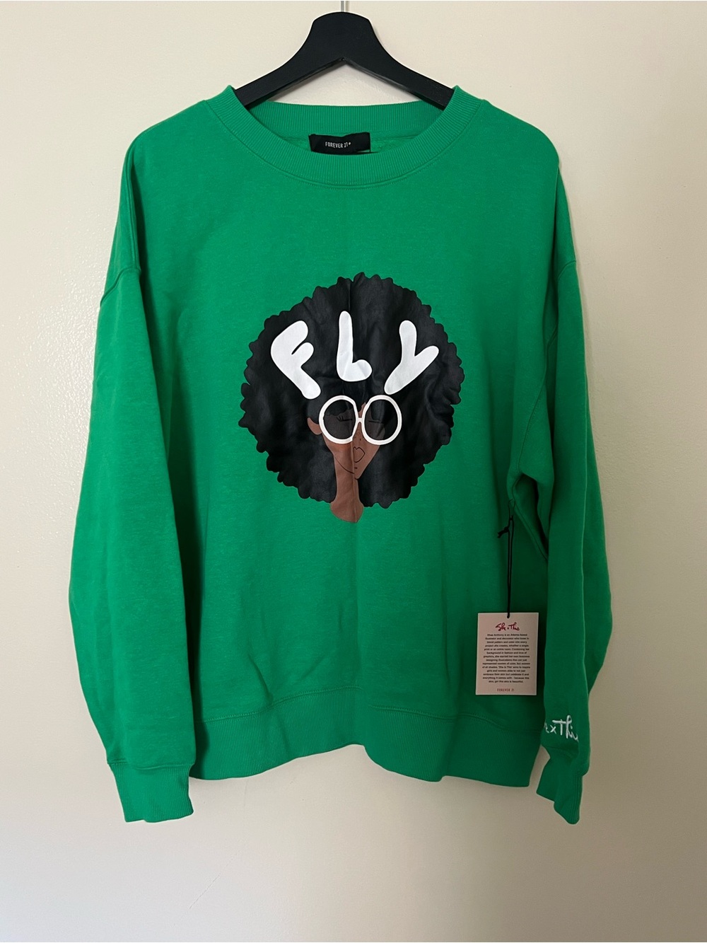 Forever 21 X Shea Anthony Graphic 'FLY' Afro Graphic Pullover Sweatshirt Size 1X